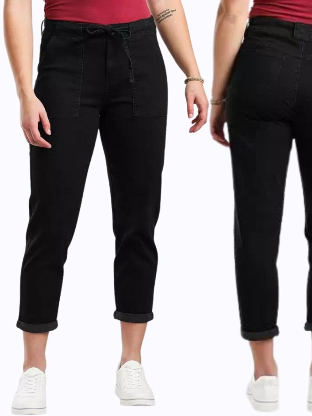 BKE Parker Stretch Cuffed Pant Women's 30 Black Drawstring Straight Leg Cropped